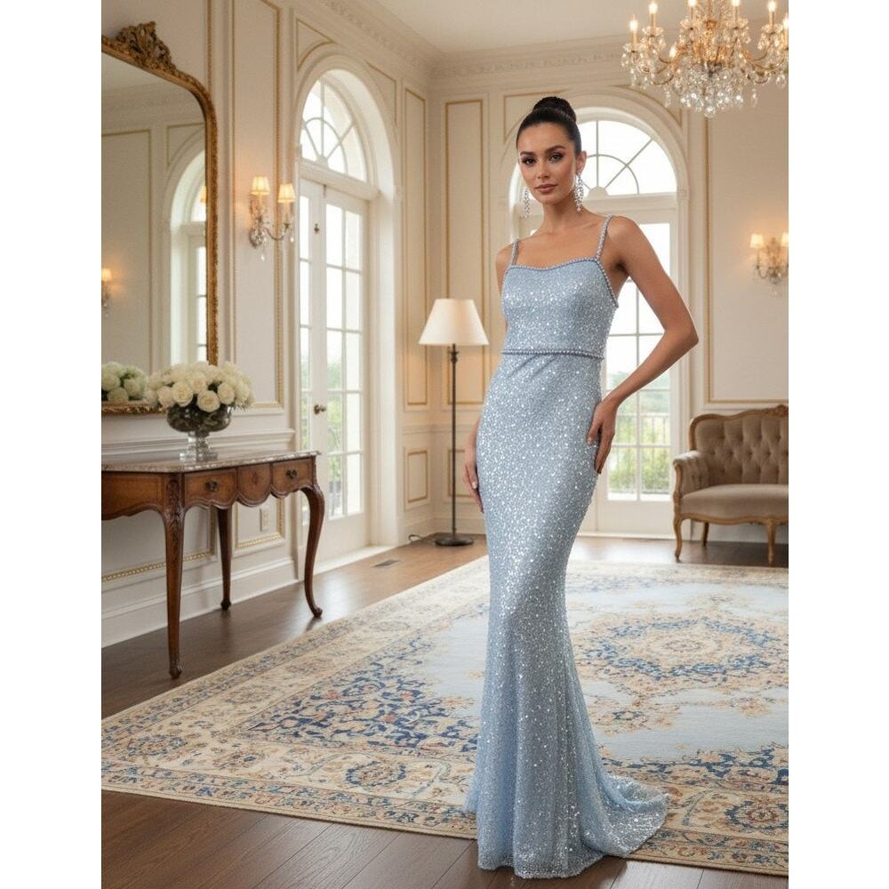Dress the Population Light Blue Sequin Gown – Size Small, NWT